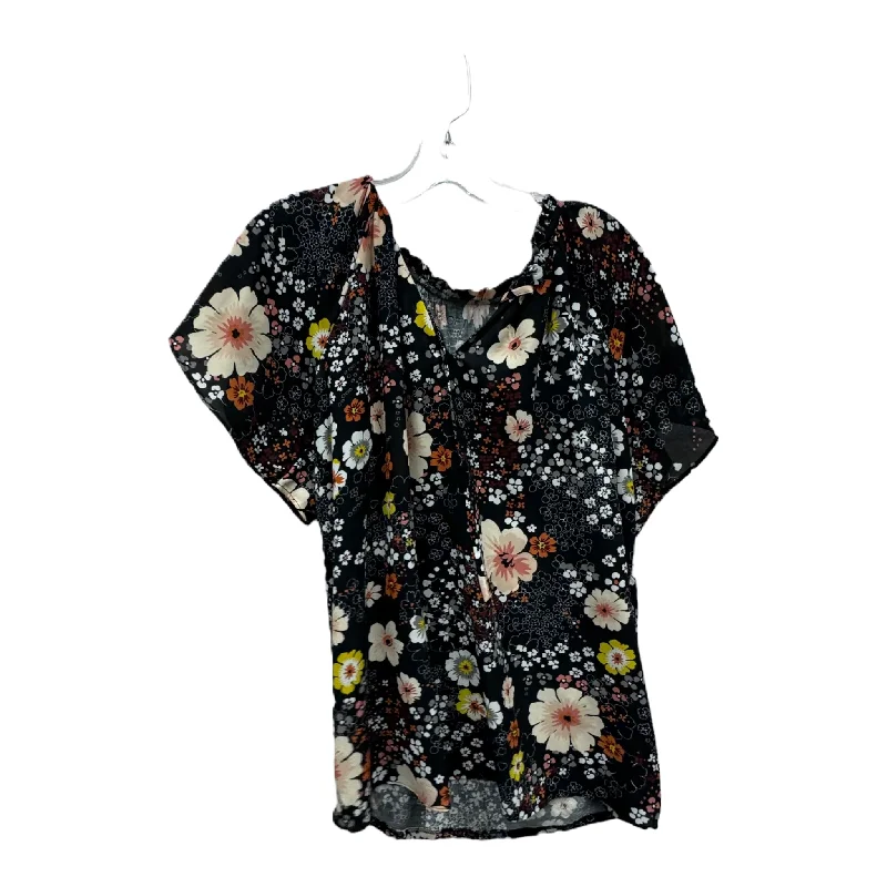 Black Top Short Sleeve By Loft, Size: L