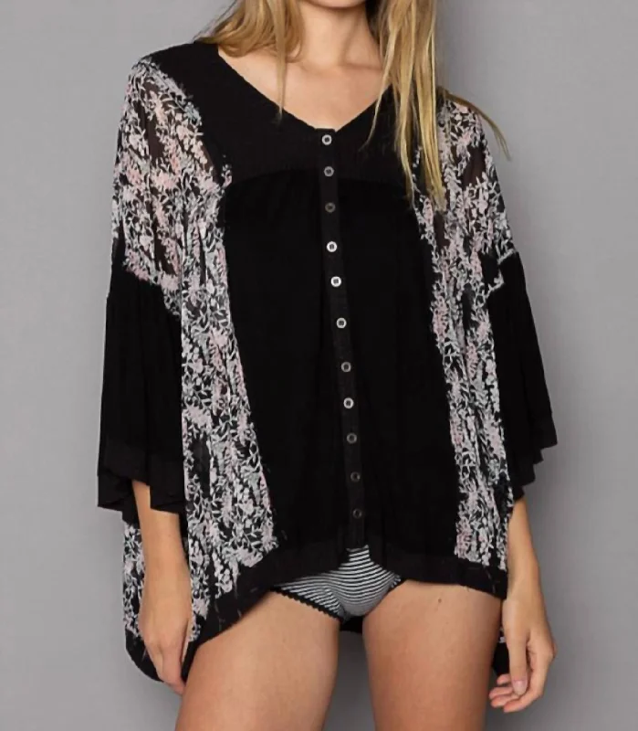 Floral Bell Sleeve In Black