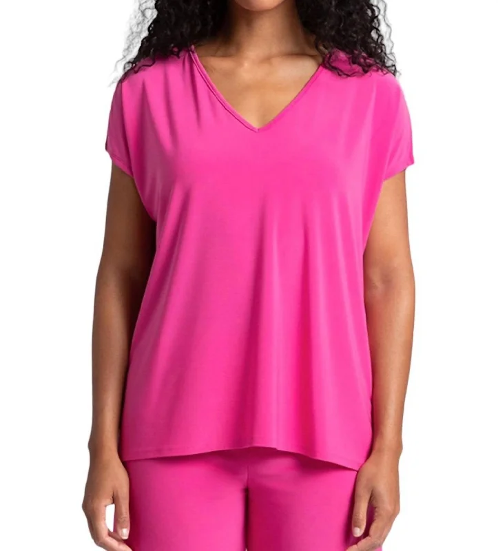 V-Neck Slit Sleeve Top In Peony