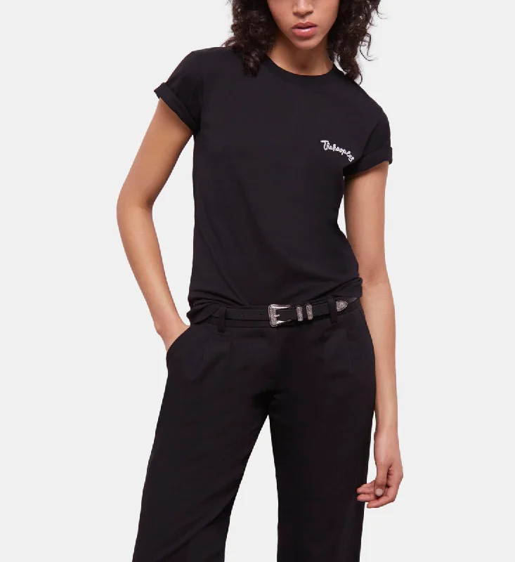 Women's Black T-shirt With Embroidery