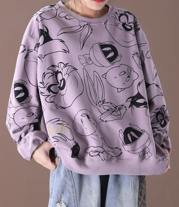 Cartoon Print Women Casual Blouse Linen Shirts Loose Blouse Plus Size Women Tops WG961707