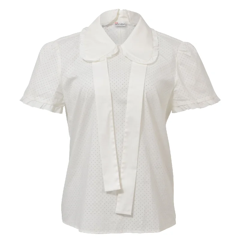 Red Valentino Perforated Blouse with Ribbon in White Cottona