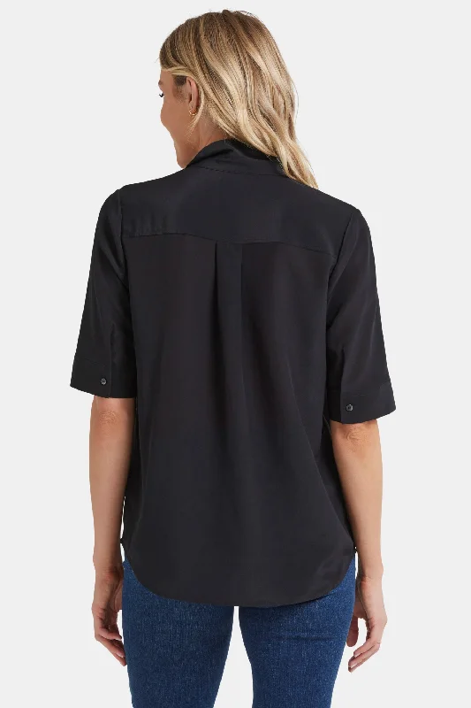 Riley Silk Elbow Sleeved Blouse - Black