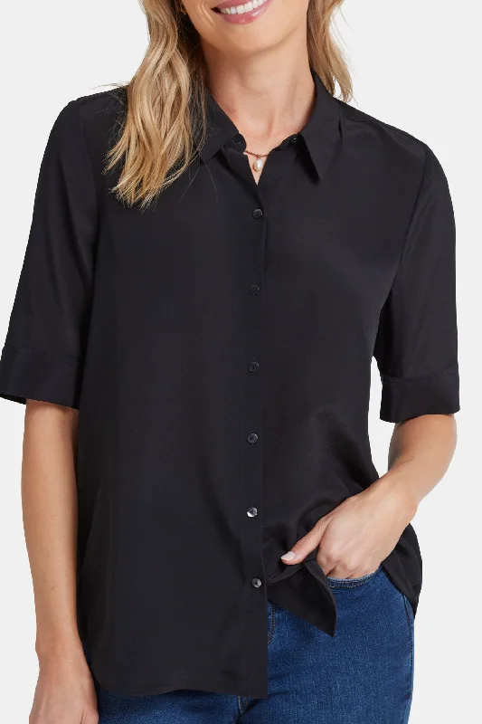 Riley Silk Elbow Sleeved Blouse - Black