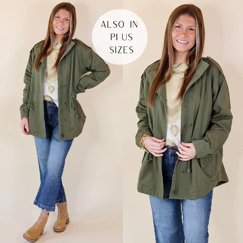 Anything is Possible Button and Zip Up Utility Jacket in Olive Green