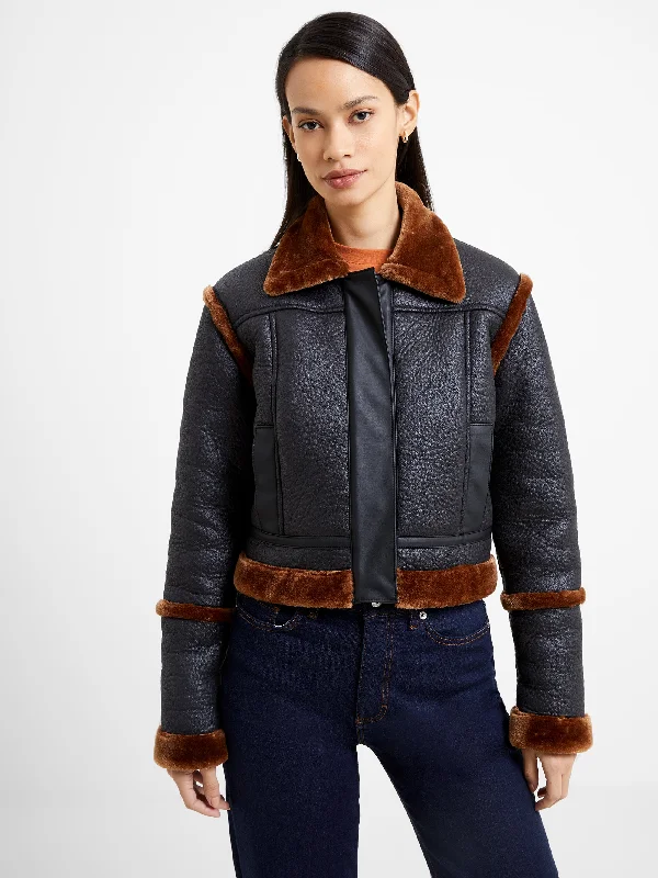 Belen Faux Fur Cropped Moto Jacket