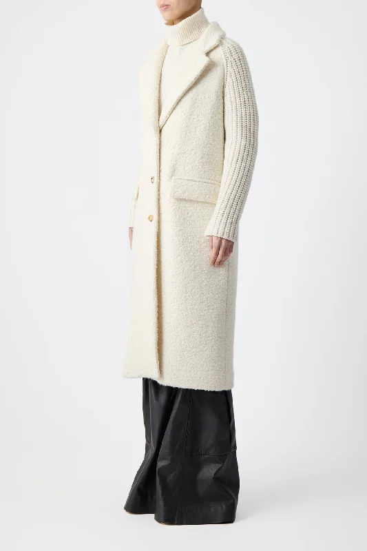 Charles Coat in Ivory Recycled Cashmere Boucle