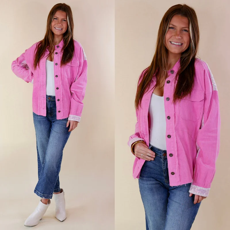 Chat With Me Sequin Detail Button Up Jacket in Pink