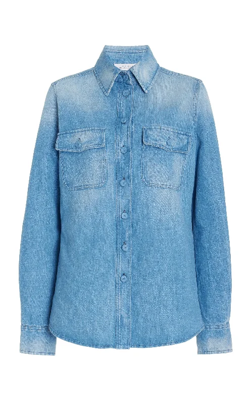 John Austin Shirt in Light Blue Denim Recycled Cotton Linen