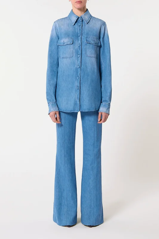 John Austin Shirt in Light Blue Denim Recycled Cotton Linen