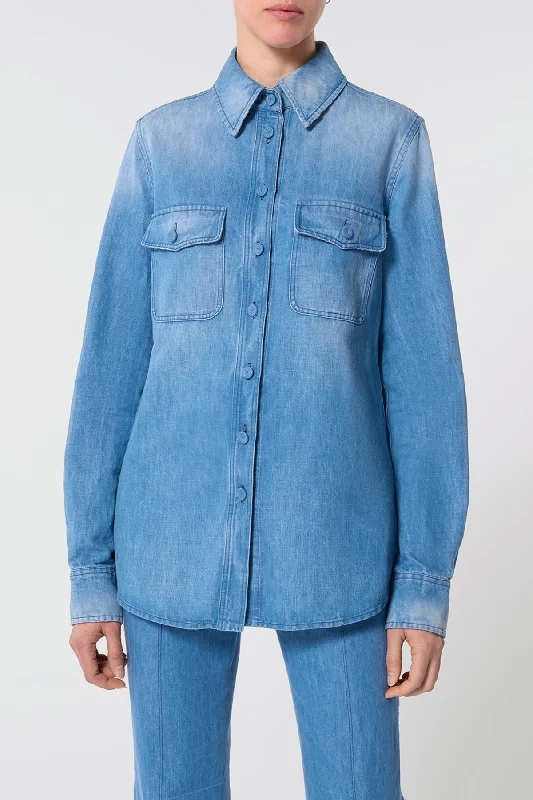 John Austin Shirt in Light Blue Denim Recycled Cotton Linen