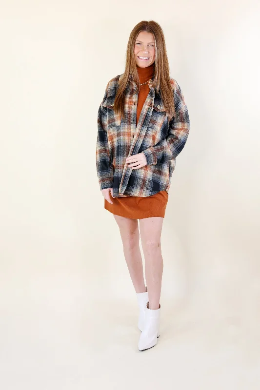 Kindness Everywhere Button Up Plaid Shacket in Black Mix