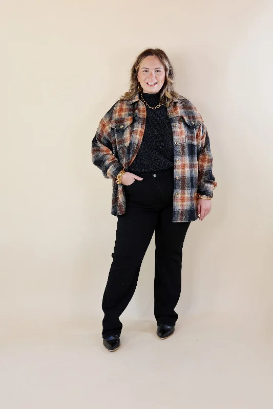 Kindness Everywhere Button Up Plaid Shacket in Black Mix