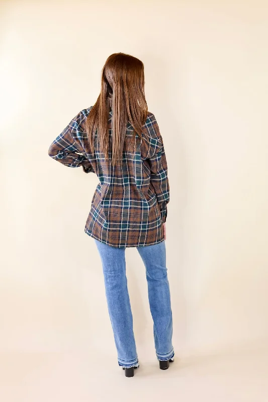 My Next Move Button Up Plaid Flannel Top in Mocha Brown