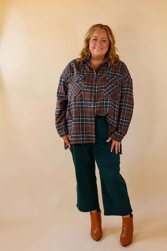 My Next Move Button Up Plaid Flannel Top in Mocha Brown