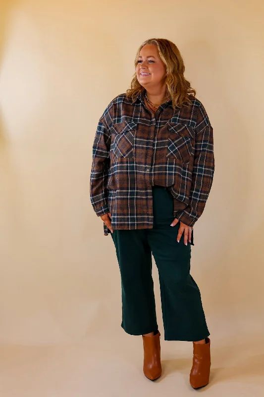 My Next Move Button Up Plaid Flannel Top in Mocha Brown