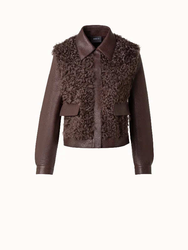 Short Structured Leather Jacket with Shearling