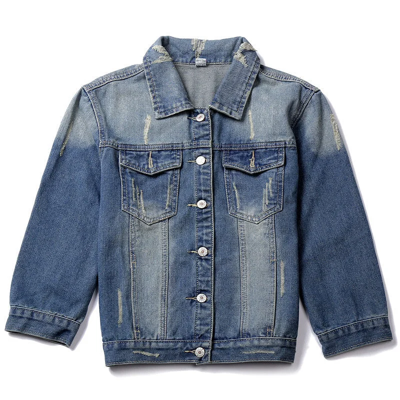 TC Women Jeans Jackets Short Tops Spring Autumn Long Sleeve Denim Coat Ripped For Women Clothing Chaquetas Mujer AT00168