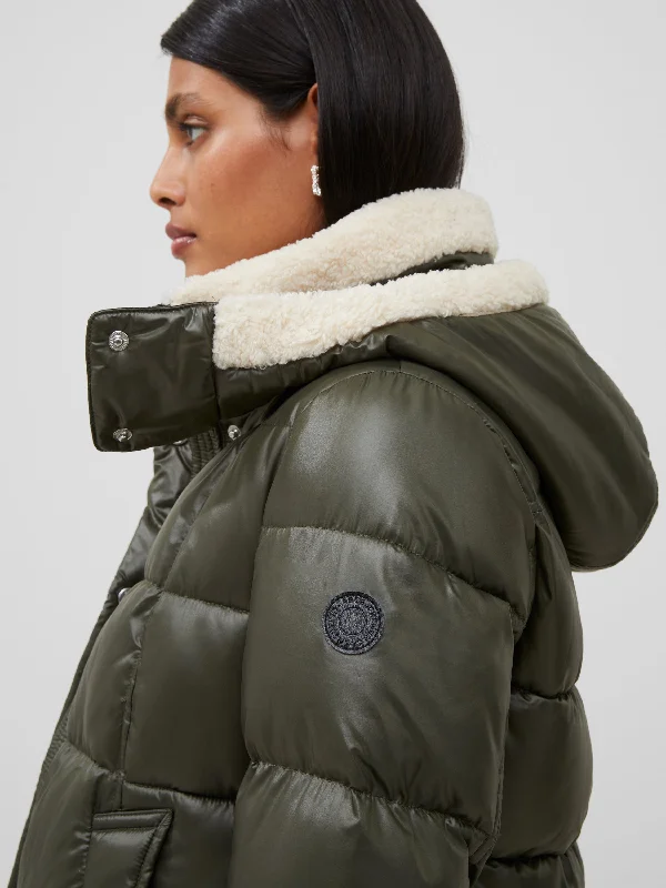 Vegan Leather Shearling Puffer Coat