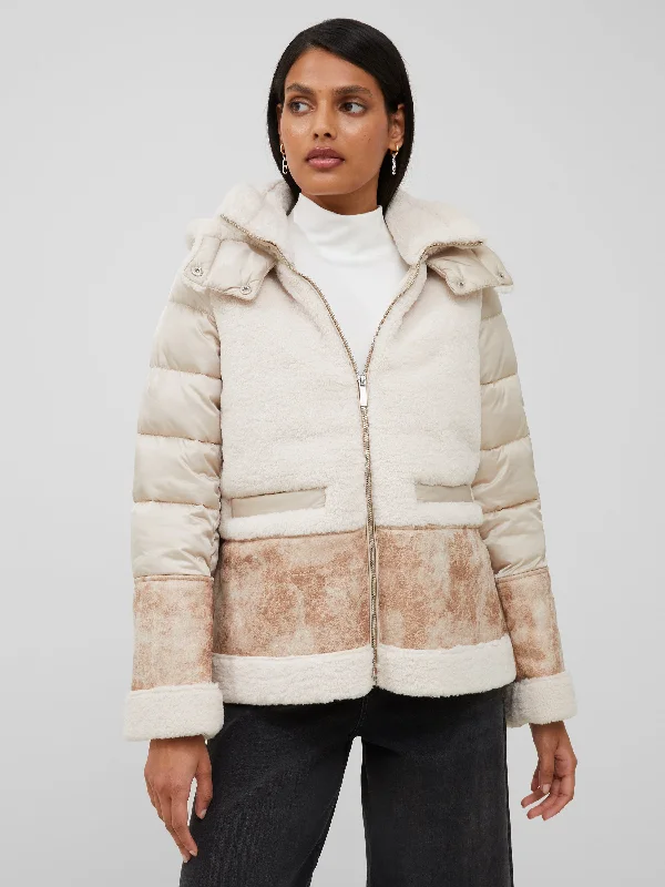 Vegan Leather Sherpa Puffer Coat