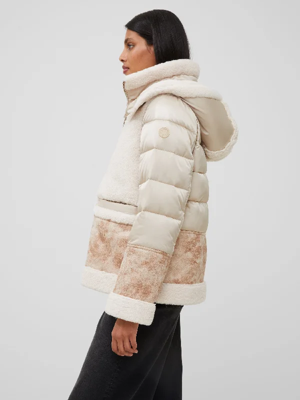 Vegan Leather Sherpa Puffer Coat