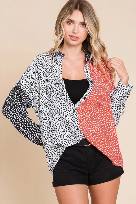 Animal Print Color Block Button Down Shirt