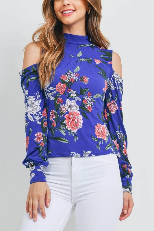 Cold shoulder floral tie back blouse