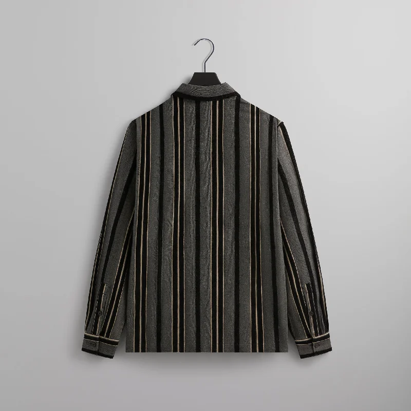 Kith Striped Flannel Boxy Collared Overshirt - Black