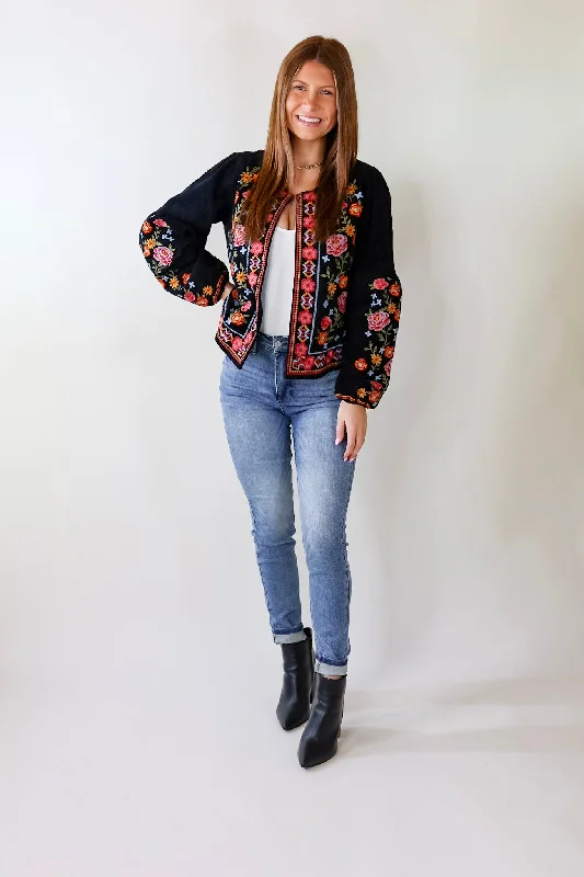 More To Say Corduroy Floral Embroidered Jacket in Black