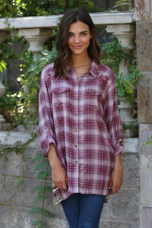 Plaid & Print Embroidered Shirt