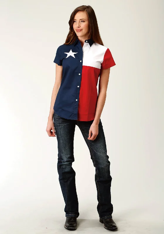 Roper Womens Red/Blue 100% Cotton Texas Flag BD S/S Shirt