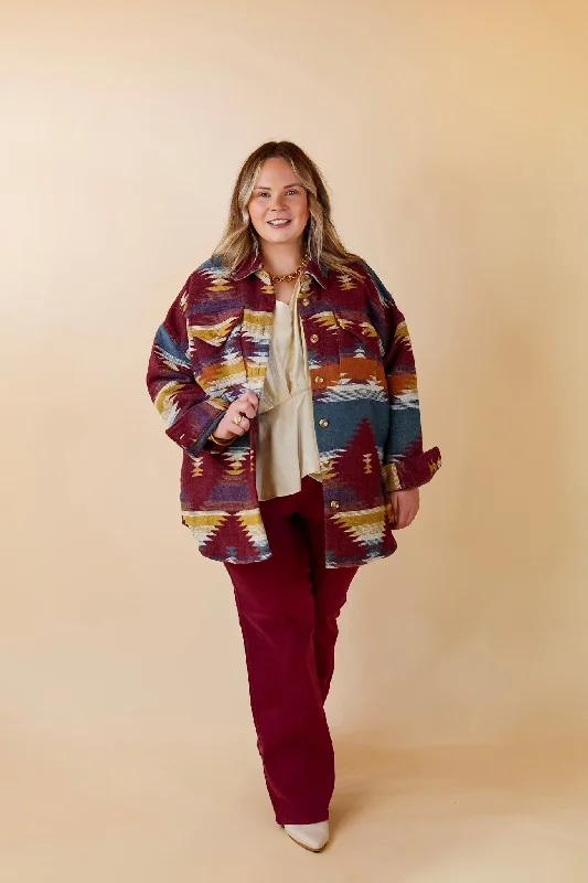 Seize The Day Aztec Print Jacket in Blue and Maroon Mix