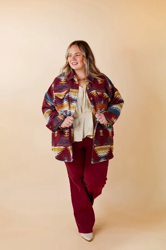 Seize The Day Aztec Print Jacket in Blue and Maroon Mix