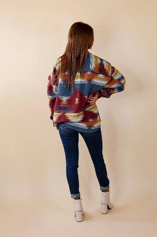 Seize The Day Aztec Print Jacket in Blue and Maroon Mix