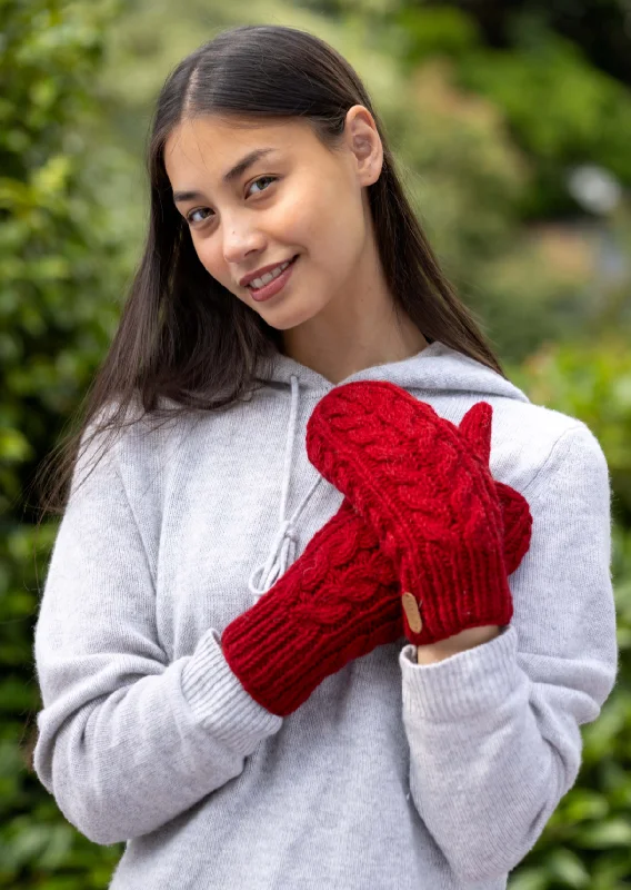 Aran Cable Mittens | Red