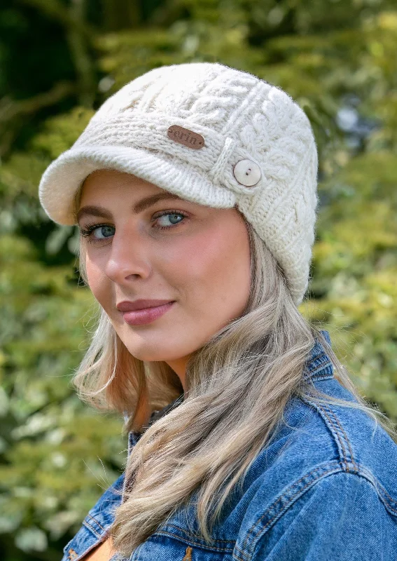 Aran Cable Peak Hat | Natural