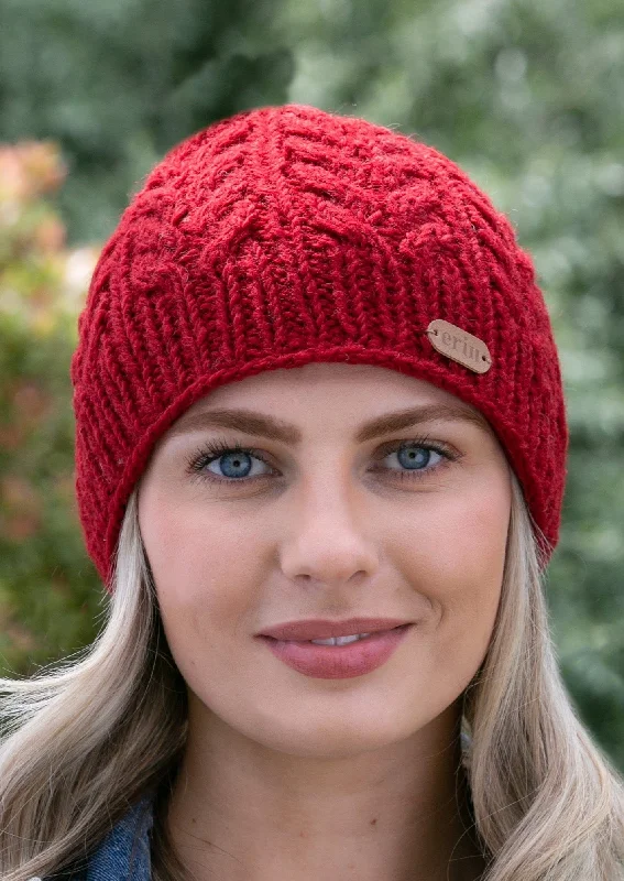 Aran Cable Pullon Hat | Red