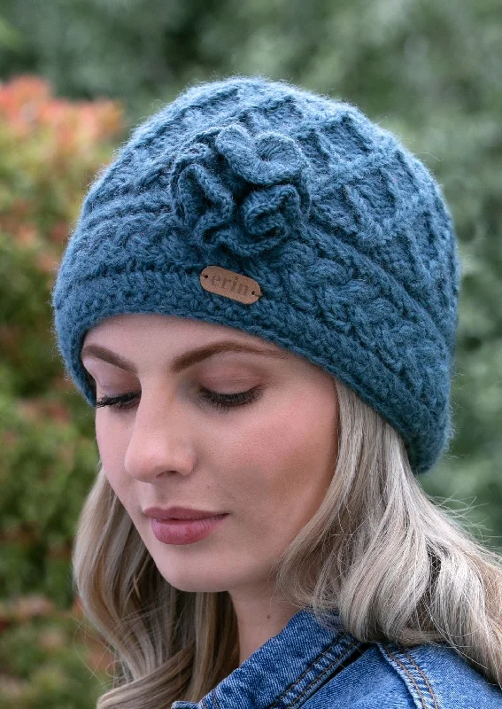 Aran Trellis Flower Hat | Denim