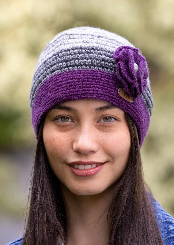 Women's Crochet Flower Cap | Purple Grey