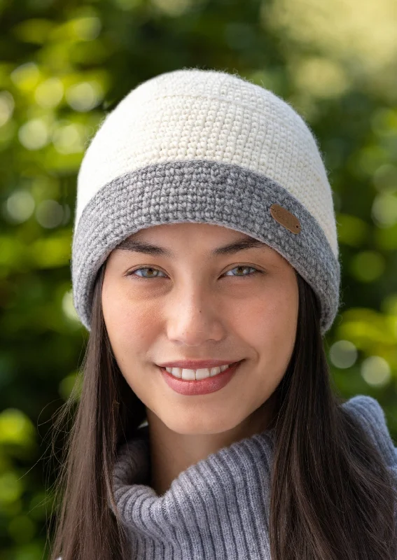 Crochet Turn up Hat | Grey Natural