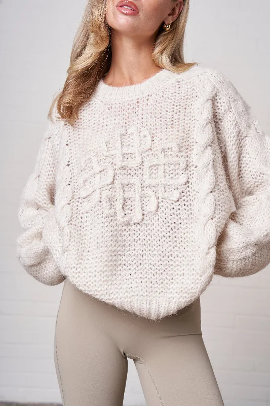 EMBLEM PLAITED OVERSIZED KNIT JUMPER - STONE