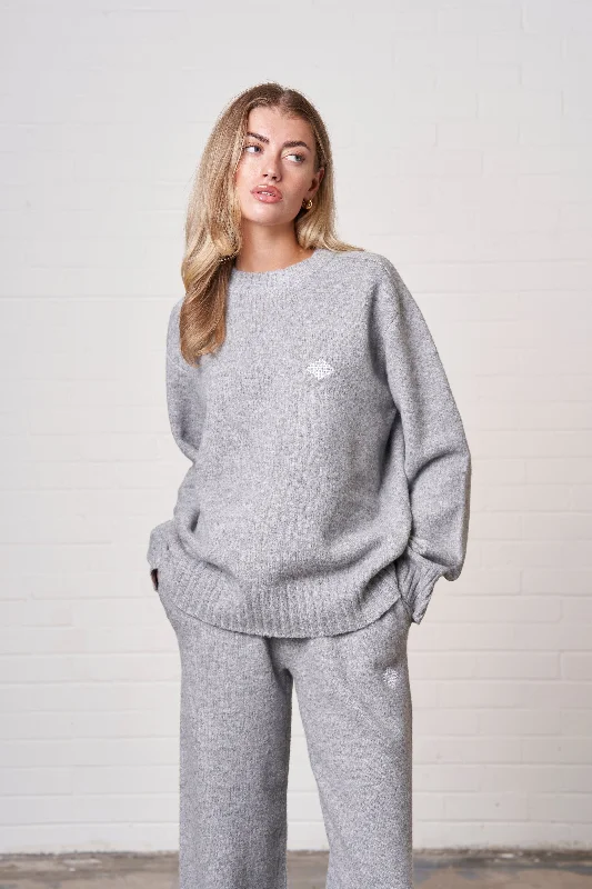 FLUFFY EMBLEM EMBROIDERED CREW - GREY MARL