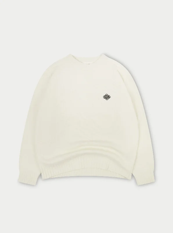 FLUFFY EMBLEM EMBROIDERED CREW - OFF WHITE