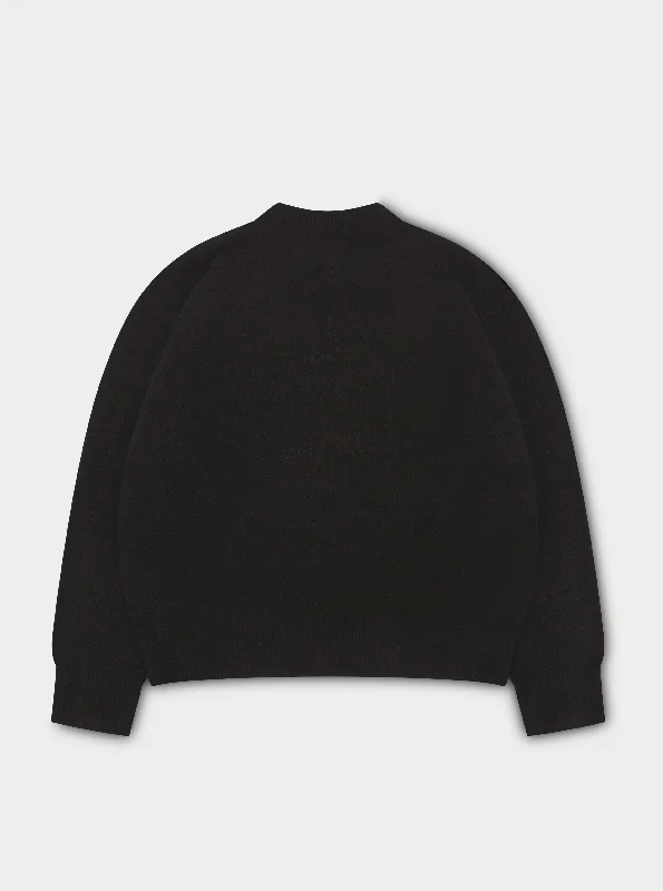 FLUFFY EMBLEM KNITTED CREW - BLACK