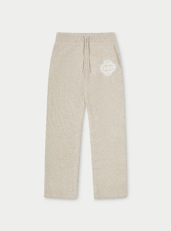 FLUFFY EMBLEM KNITTED JOGGERS - BEIGE