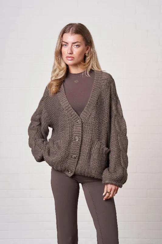 EMBLEM OVERSIZED KNIT CARDIGAN - COCOA