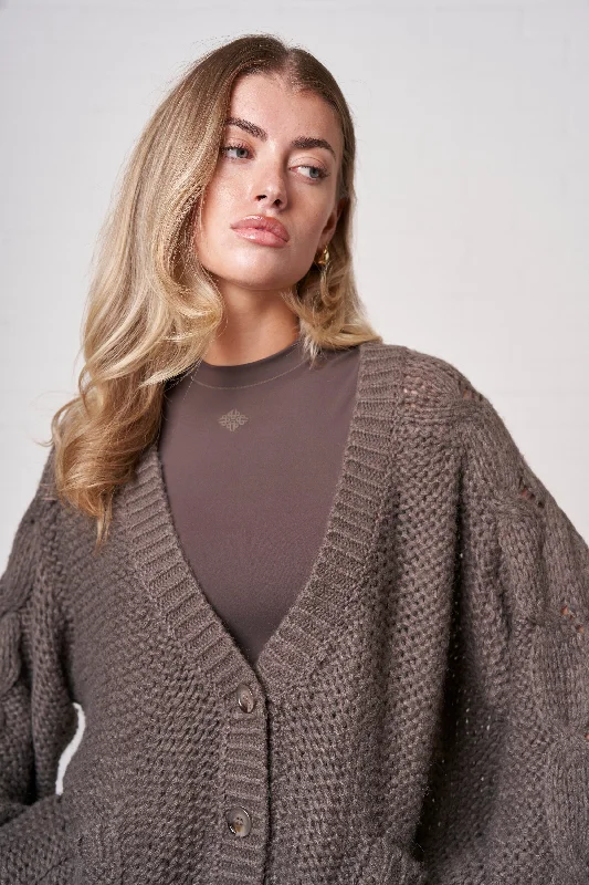 EMBLEM OVERSIZED KNIT CARDIGAN - COCOA