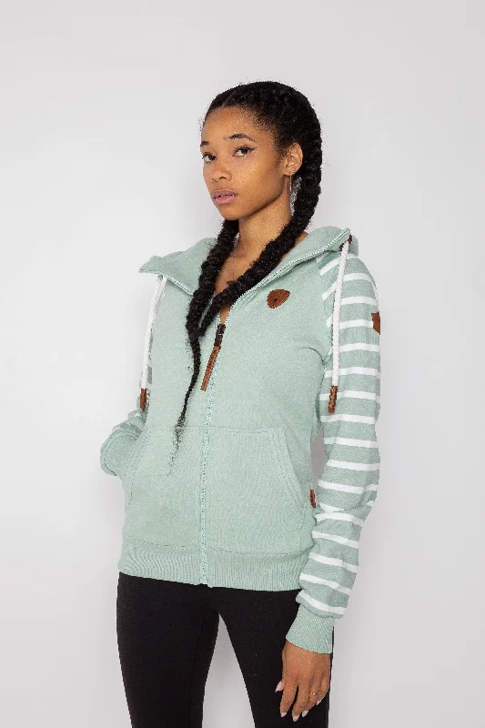 Hera Printed Stripe Sleeve Green Bay Zip Hoodie