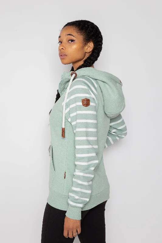 Hera Printed Stripe Sleeve Green Bay Zip Hoodie