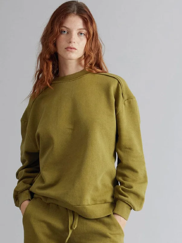 Nayla Organic Cotton Raglan Crewneck | Olive